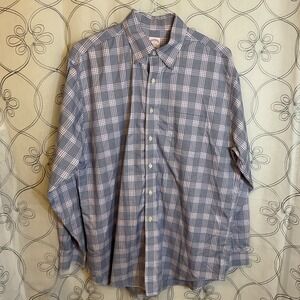 Men's Brooks Brothers Purple Blue Plaid Buttoned Up Long Sleeve Size Large